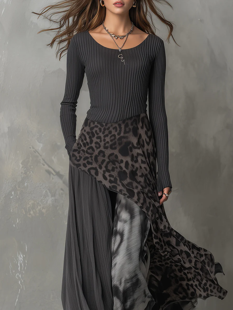 Piper | Leopard Print Striped Maxi Dress