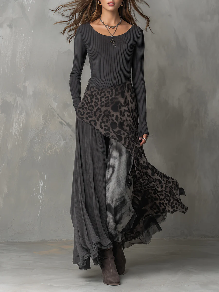 Piper | Leopard Print Striped Maxi Dress