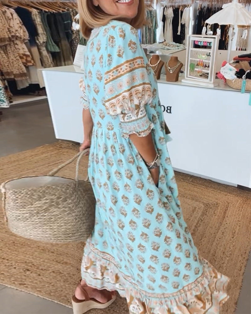 Peyton – Long Lantern Sleeve Bohemian Dress